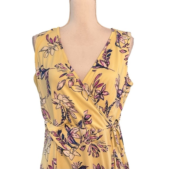 Nina Leonard Sleeveless Faux Wrap Maxi Dress Women’s SZ Large in Yellow Floral - Picture 2 of 8